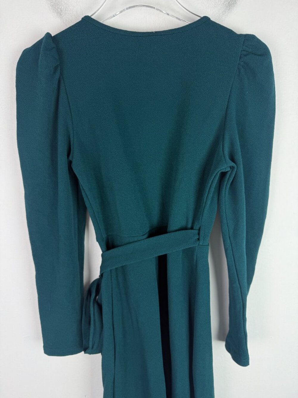 NWT Cupshe Belted Teal Puff Sleeve Wrap Dress Long Sleeves Green Size XS NEW - Picture 9 of 10